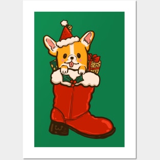 Santa Boot Corgi Posters and Art